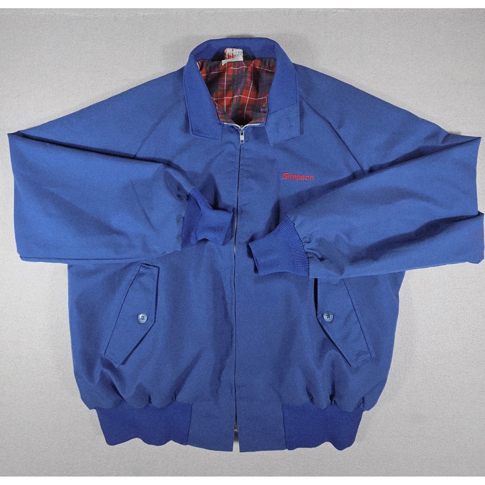 Vintage Sportsmaster Harrington Jacket Blue Plaid Lined Simpson XL Made in USA